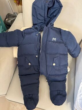 Navy Puffer Infant Snowsuit with Hood